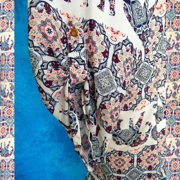 Rue + Boho Elephant Print Chiffon Blouse 3X - Picture 5 of 9